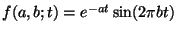 $
f(a,b;t) = e^{-at}\sin(2\pi bt)
$